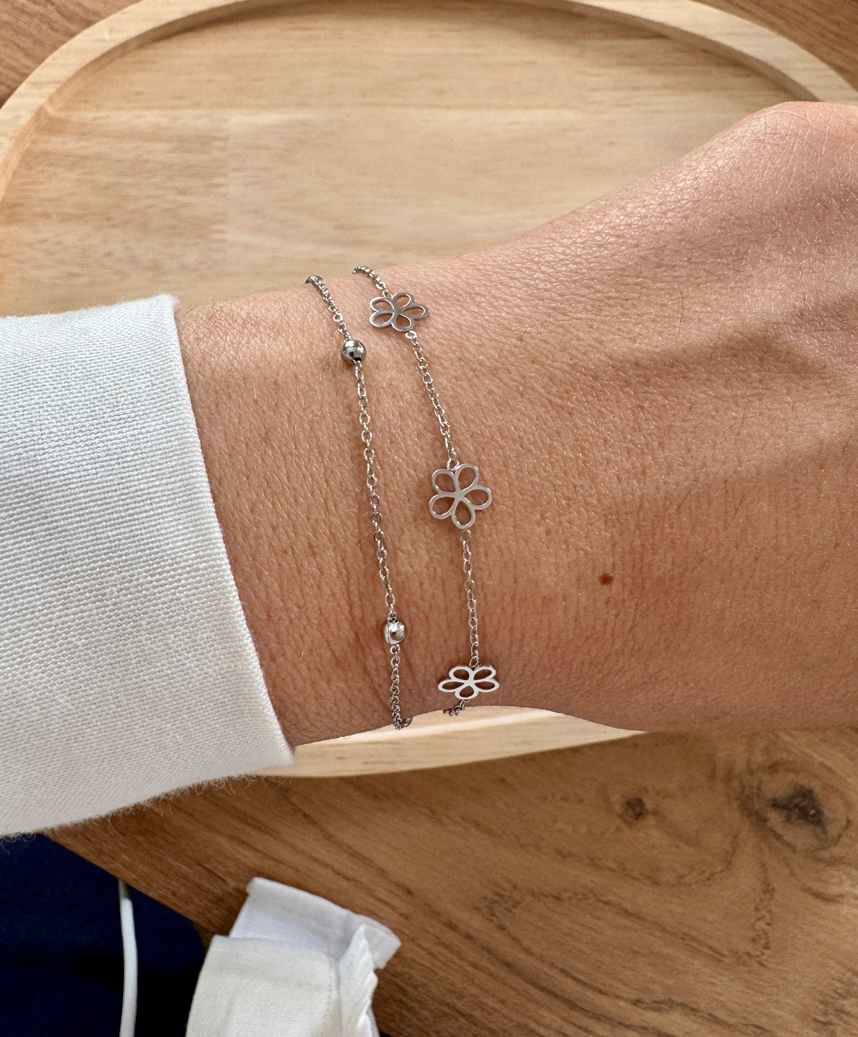 Bracelet « Fleur » acier argenté