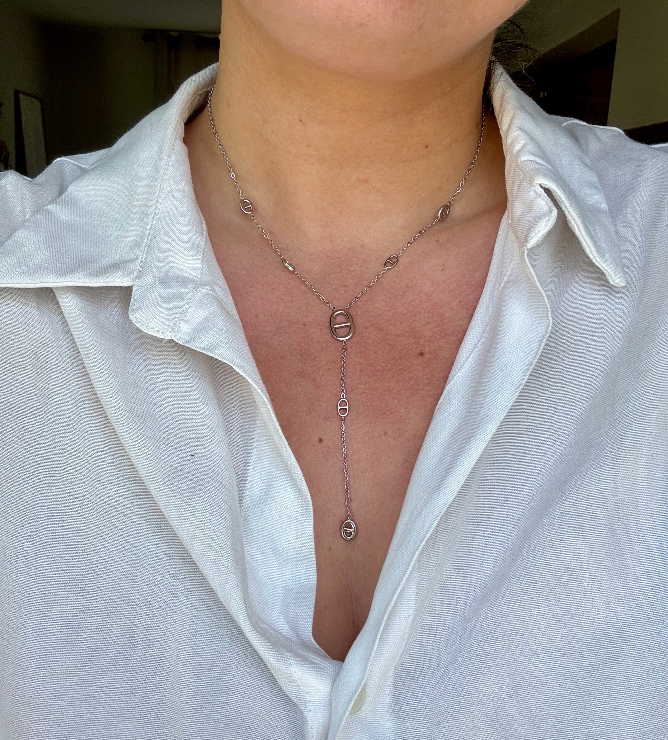 Collier Y « Neela » acier argenté